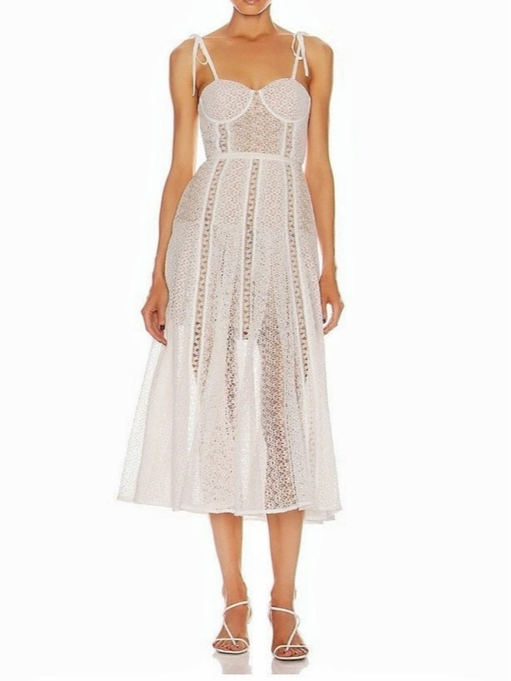 self-portrait White Lace Paneled Midi Dress White US 4